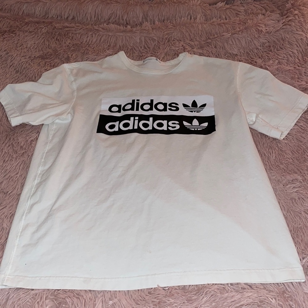 Adidas double logo white tee